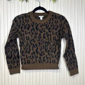 NORDSTROM Kids Fun Cotton Blend Sweater In Brown Dachshund Leopard Spots Size M